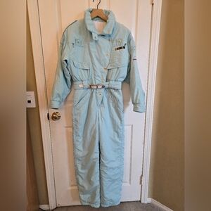 PRISTINE Vintage Bogner Ski Snow Suit Light Blue with Leather Buckle